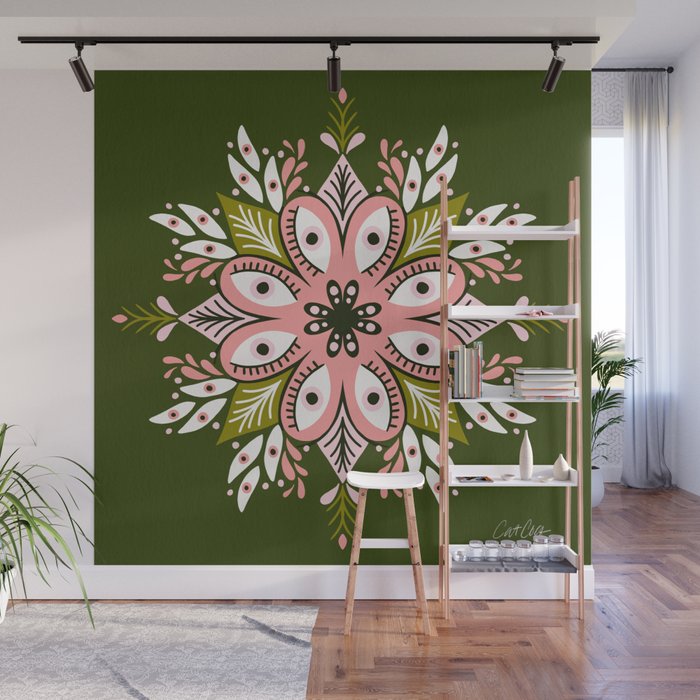 Psychedelic Mandala - Sage & Pink Wall Mural Gallery Image 1