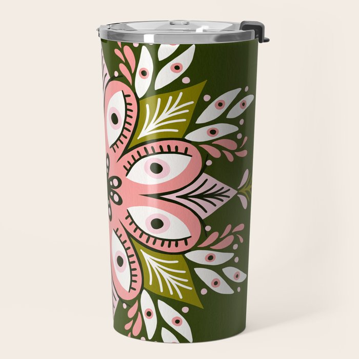 Psychedelic Mandala - Sage & Pink Travel Mug Gallery Image 2