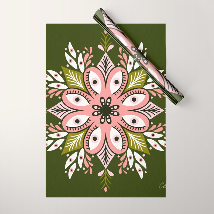 Psychedelic Mandala - Sage & Pink Wrapping Paper Gallery Image 1