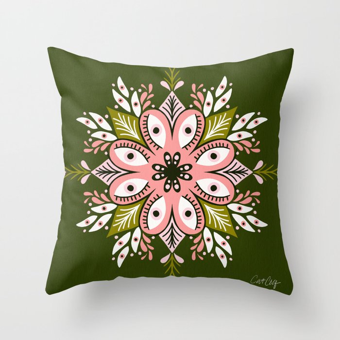Psychedelic Mandala - Sage & Pink Throw Pillow Gallery Image 6