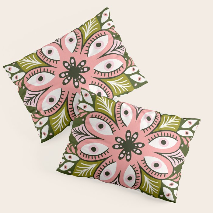 Psychedelic Mandala - Sage & Pink Pillow Sham Gallery Image 3