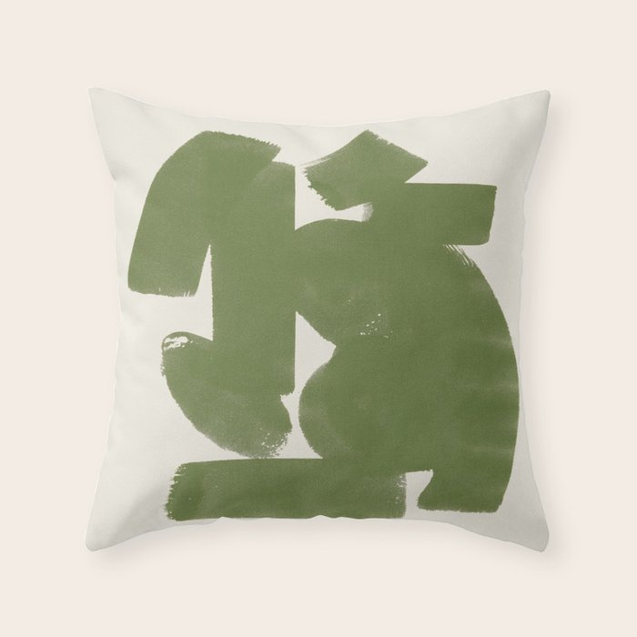 Abstract Paint Form 1 - Green Throw Pillow Gallery Image 1