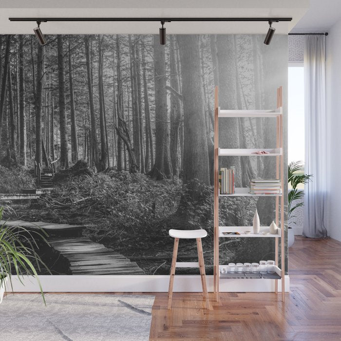 Adventure Nature Path Black and White Wall Mural Gallery Image 1