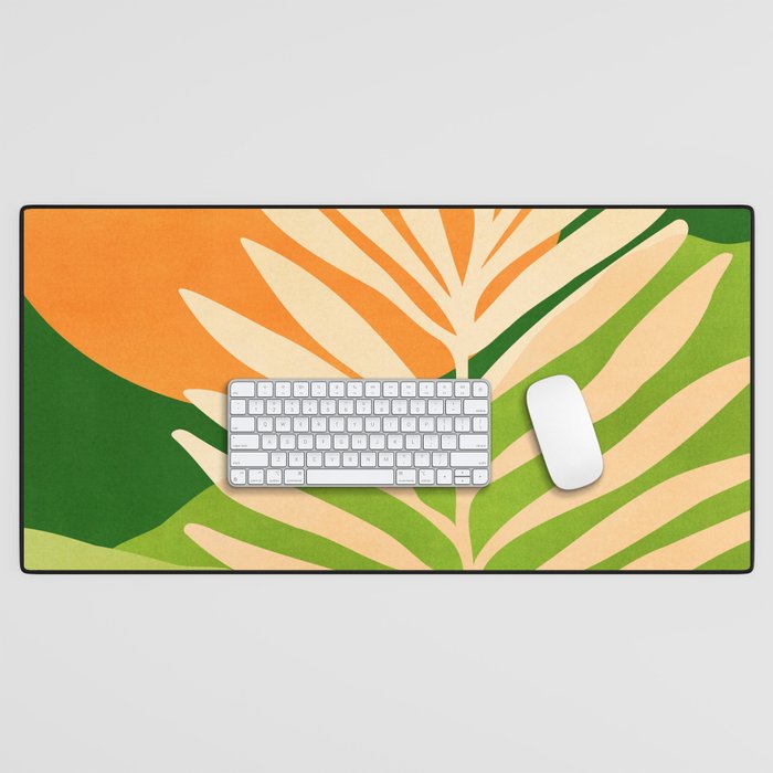 Sunny Palm Frond in Orange and Green Desk Mat Gallery Image 1