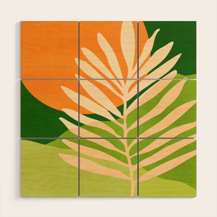 Sunny Palm Frond in Orange and Green Wood Wall Art Gallery Image 1