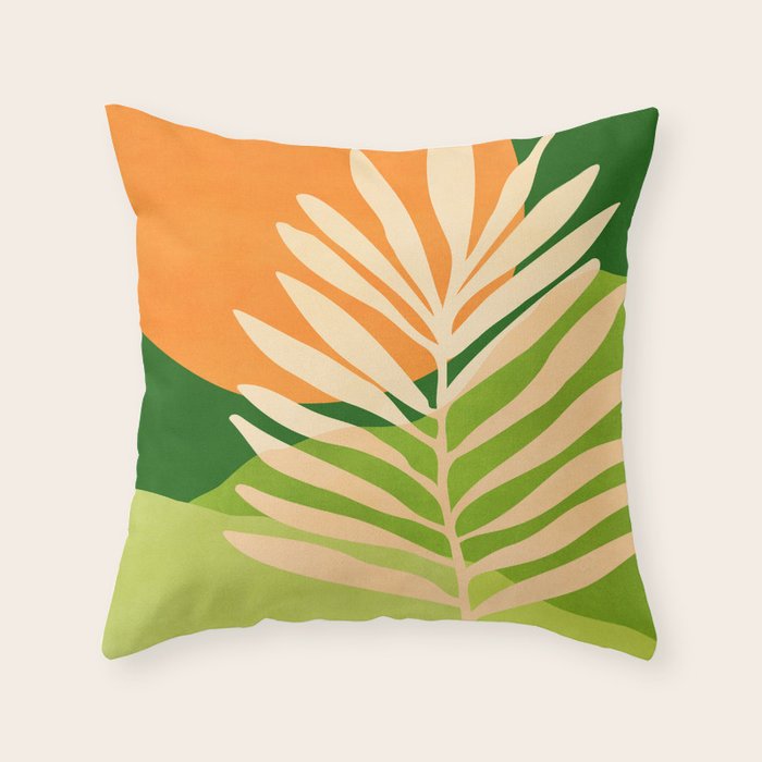 Sunny Palm Frond in Orange and Green Throw Pillow Gallery Image 1