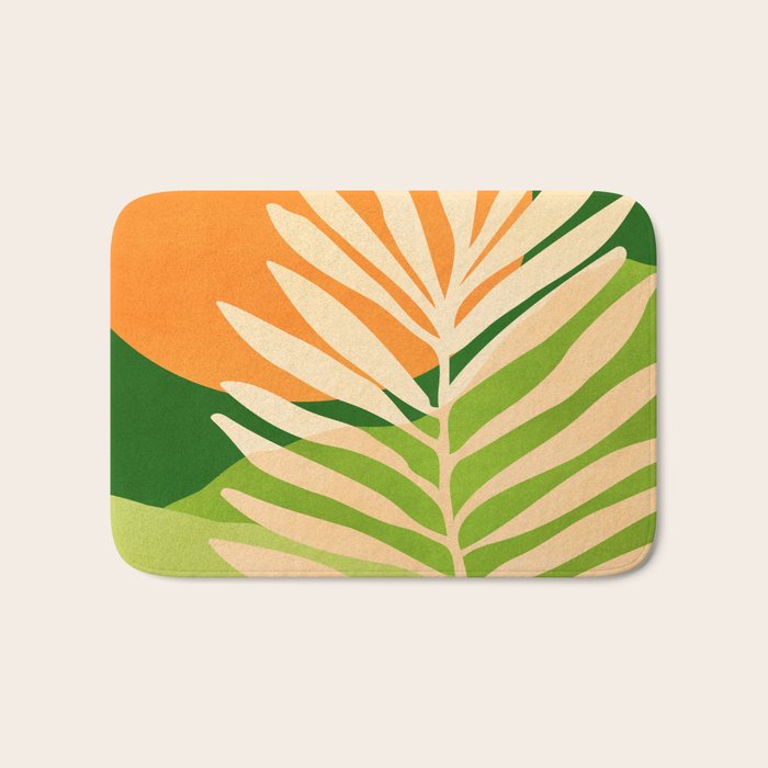 Sunny Palm Frond in Orange and Green Bath Mat Gallery Image 1