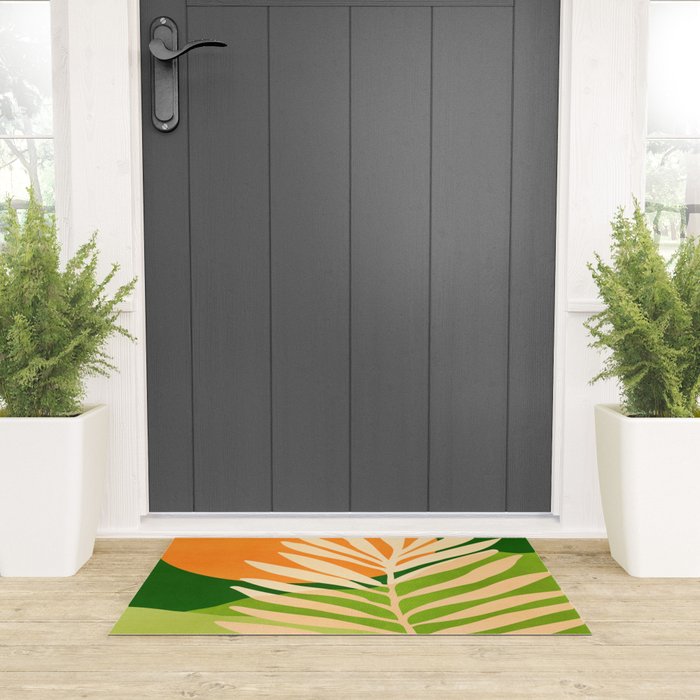 Sunny Palm Frond in Orange and Green Welcome Mat Gallery Image 3