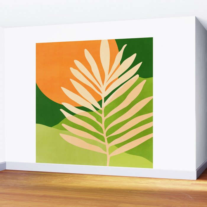 Sunny Palm Frond in Orange and Green Wall Mural Gallery Image 2