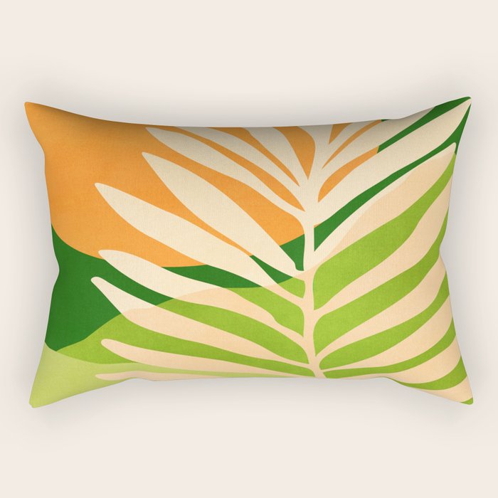 Sunny Palm Frond in Orange and Green Rectangular Pillow Gallery Image 1