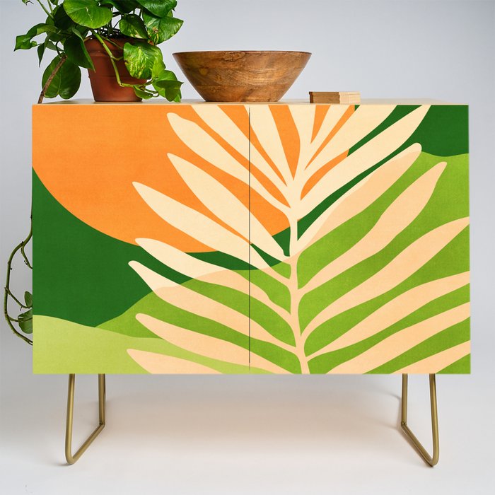 Sunny Palm Frond in Orange and Green Credenza Gallery Image 1