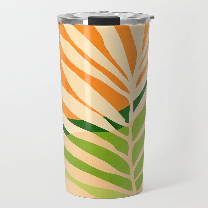 Sunny Palm Frond in Orange and Green Travel Mug Gallery Image 1