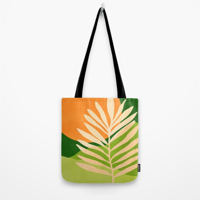 Sunny Palm Frond in Orange and Green Tote Bag Gallery Image 2