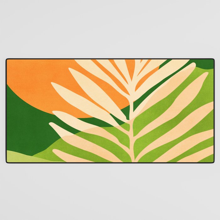 Sunny Palm Frond in Orange and Green Desk Mat Gallery Image 3