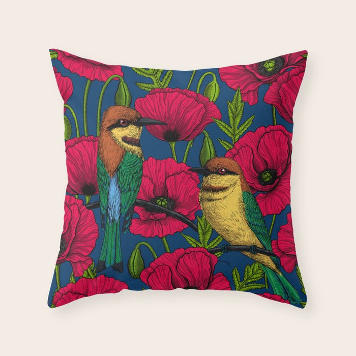 Bee eaters and poppies  Throw Pillow Gallery Image 6
