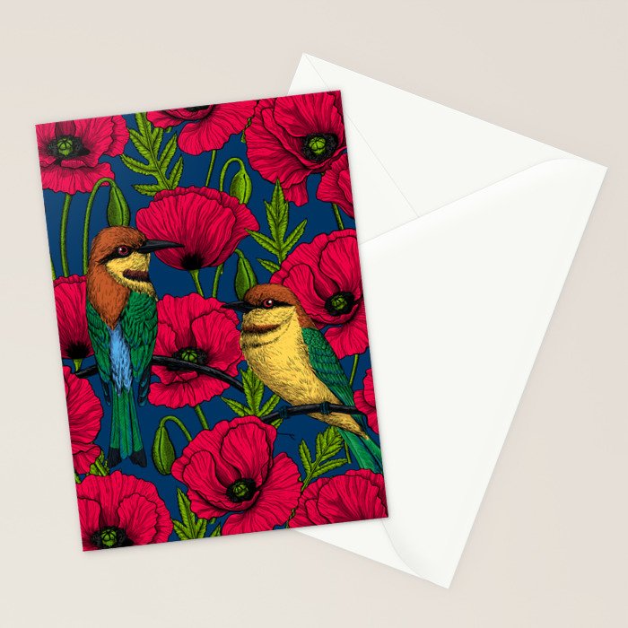 Bee eaters and poppies  Stationery Card Gallery Image 2