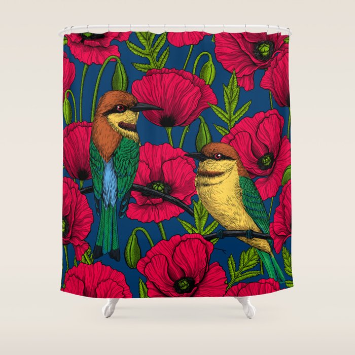 Bee eaters and poppies  Shower Curtain Gallery Image 1