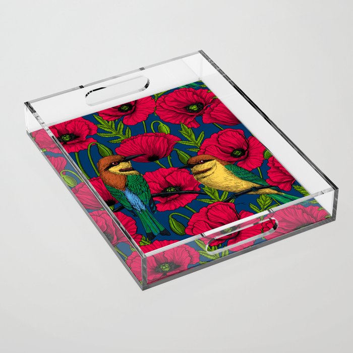 Bee eaters and poppies  Acrylic Tray Gallery Image 1