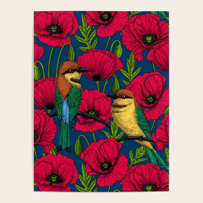 Bee eaters and poppies  Poster Gallery Image 4
