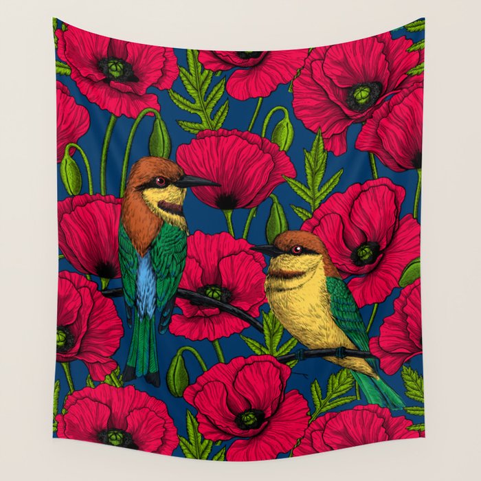 Bee eaters and poppies  Wall Tapestry Gallery Image 4