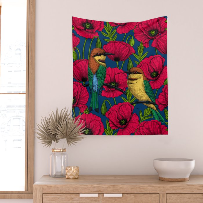 Bee eaters and poppies  Wall Tapestry Gallery Image 2