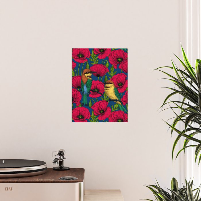 Bee eaters and poppies  Poster Gallery Image 2