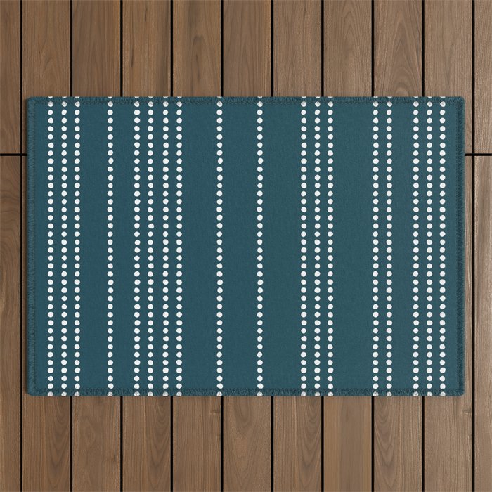 Ethnic Spotted Stripes in Teal Outdoor Rug Gallery Image 1