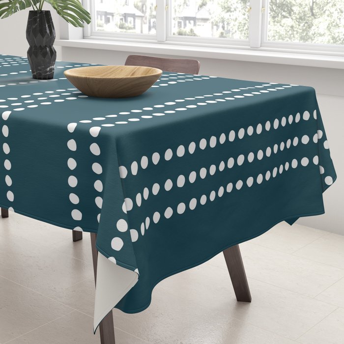 Ethnic Spotted Stripes in Teal Tablecloth Gallery Image 3
