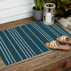 Ethnic Spotted Stripes in Teal Outdoor Rug Gallery Image 2