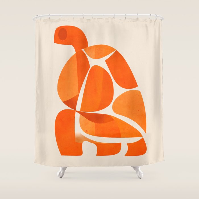 Abstract Turtle in Orange Shower Curtain Gallery Image 1