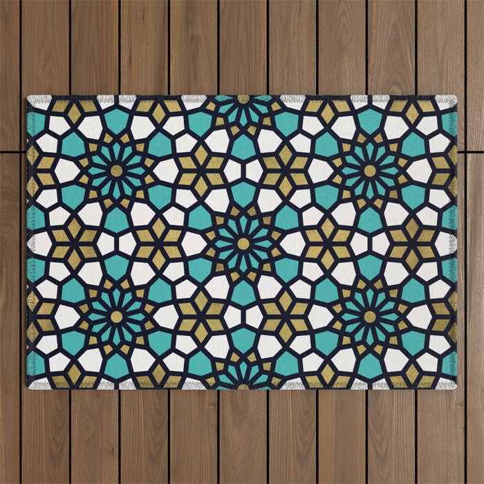 Persian Mosaic - Turquoise & Gold Palette Outdoor Rug Gallery Image 1