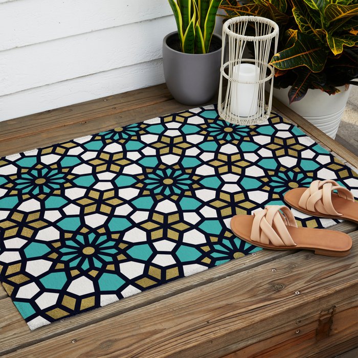 Persian Mosaic - Turquoise & Gold Palette Outdoor Rug Gallery Image 2