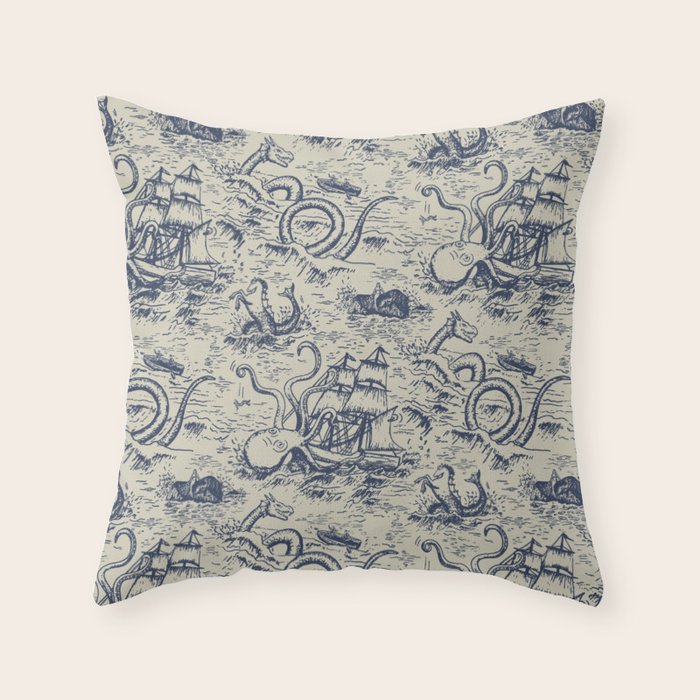 Mythical Sea Creatures Toile de Jouy Throw Pillow Gallery Image 6