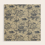 Mythical Sea Creatures Toile de Jouy Wood Wall Art Gallery Image 1