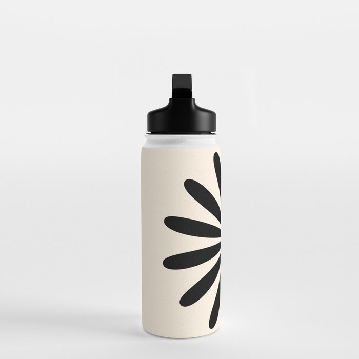 Big Daisy Retro Minimalist Black and Almond Cream Water Bottle Gallery Image 3