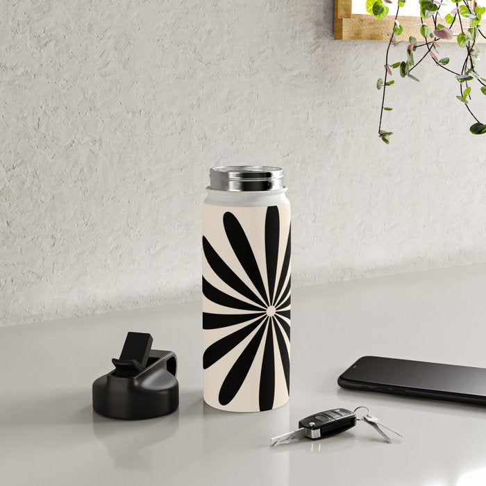 Big Daisy Retro Minimalist Black and Almond Cream Water Bottle Gallery Image 4