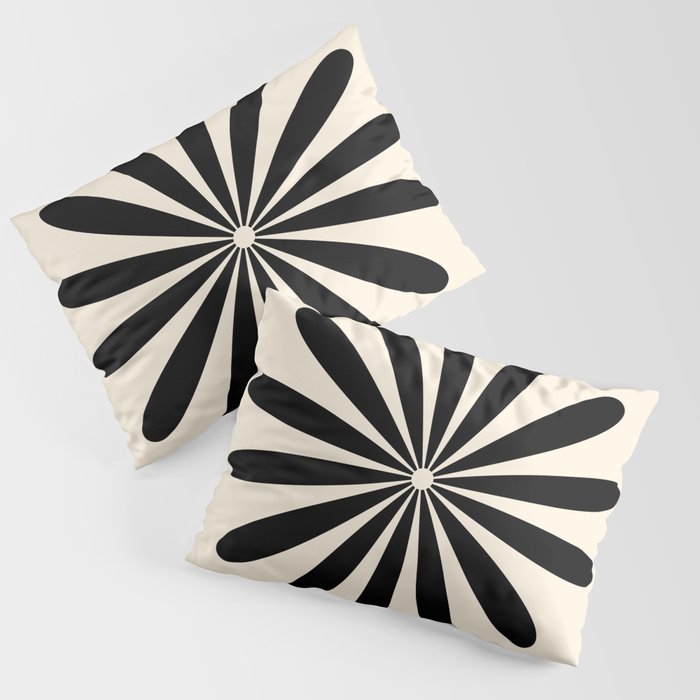 Big Daisy Retro Minimalist Black and Almond Cream Pillow Sham Gallery Image 3