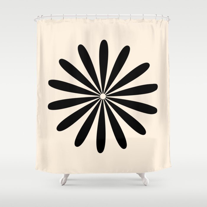 Big Daisy Retro Minimalist Black and Almond Cream Shower Curtain Gallery Image 1