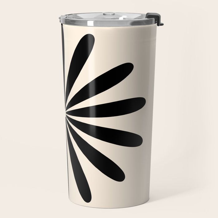 Big Daisy Retro Minimalist Black and Almond Cream Travel Mug Gallery Image 2