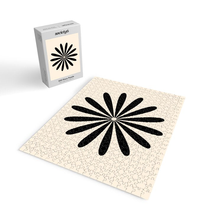 Big Daisy Retro Minimalist Black and Almond Cream Jigsaw Puzzle Gallery Image 2
