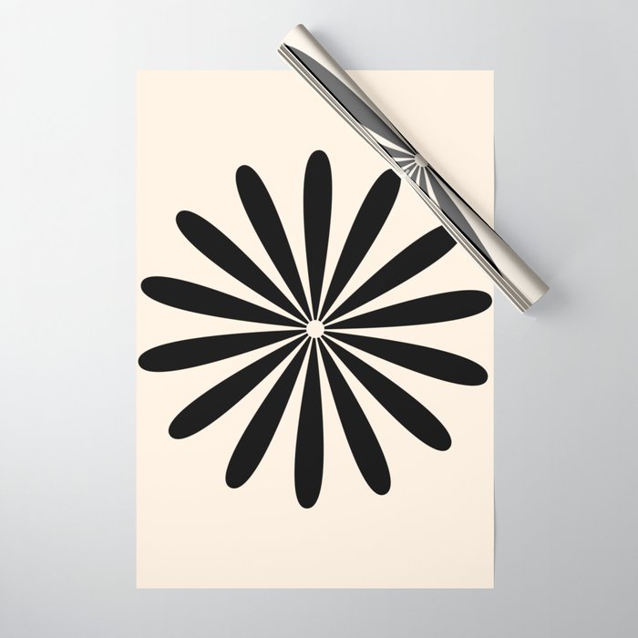 Big Daisy Retro Minimalist Black and Almond Cream Wrapping Paper Gallery Image 1