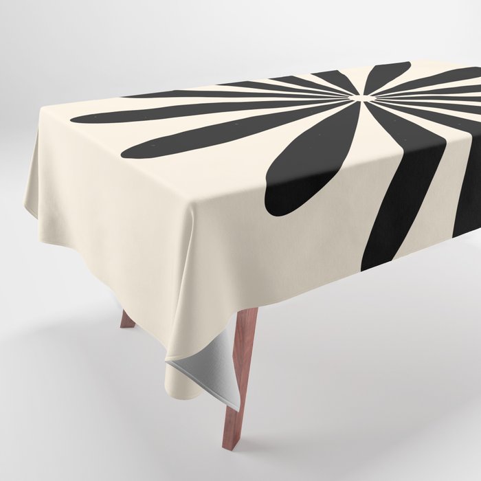 Big Daisy Retro Minimalist Black and Almond Cream Tablecloth Gallery Image 1