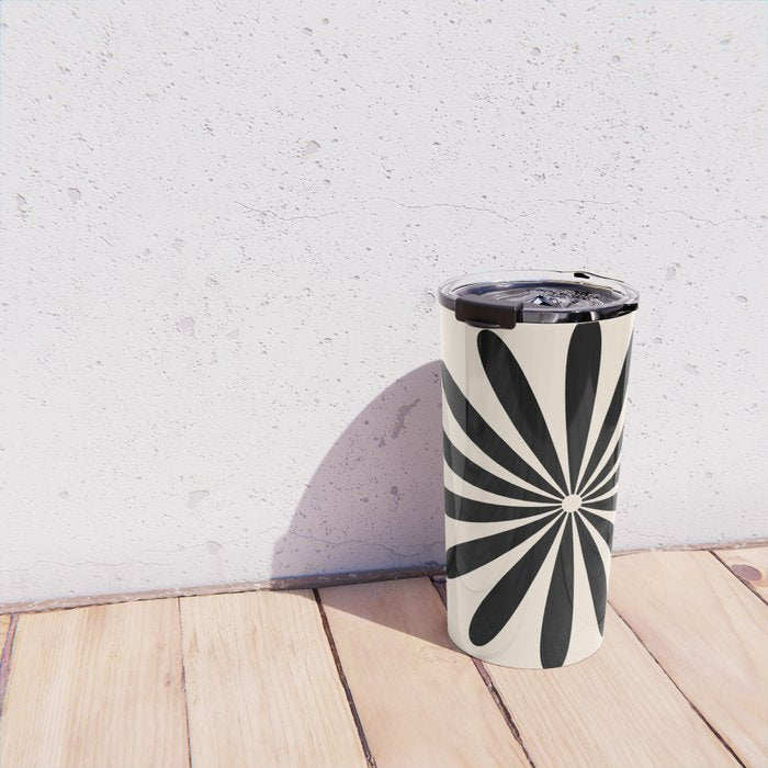 Big Daisy Retro Minimalist Black and Almond Cream Travel Mug Gallery Image 4