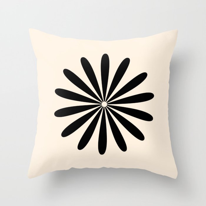 Big Daisy Retro Minimalist Black and Almond Cream Throw Pillow Gallery Image 6