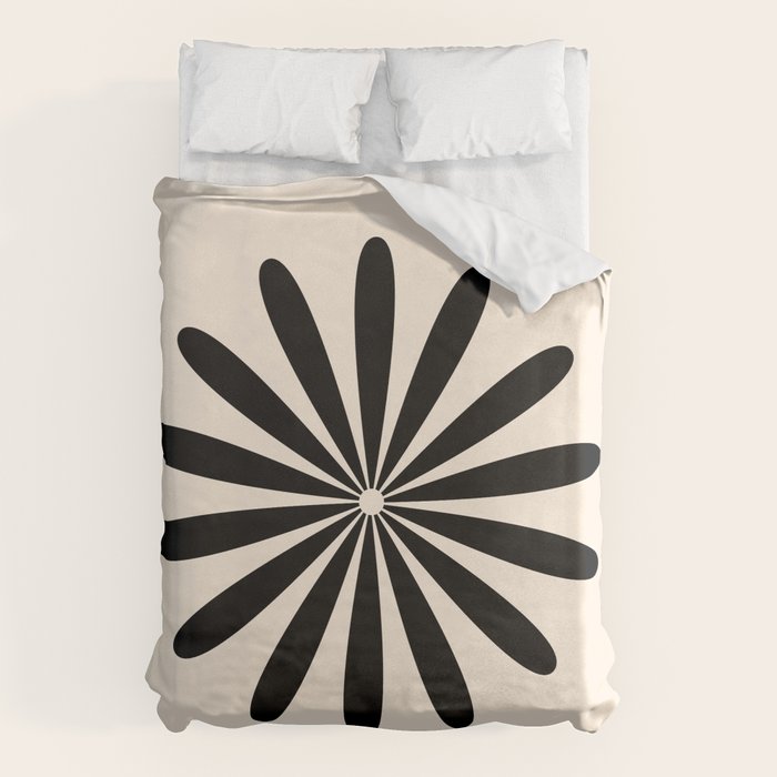 Big Daisy Retro Minimalist Black and Almond Cream Duvet Cover Gallery Image 6