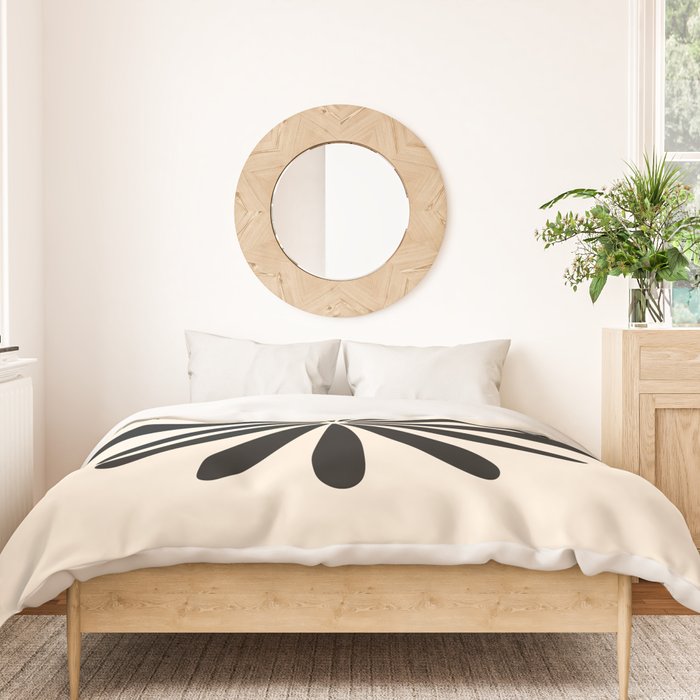 Big Daisy Retro Minimalist Black and Almond Cream Duvet Cover Gallery Image 3