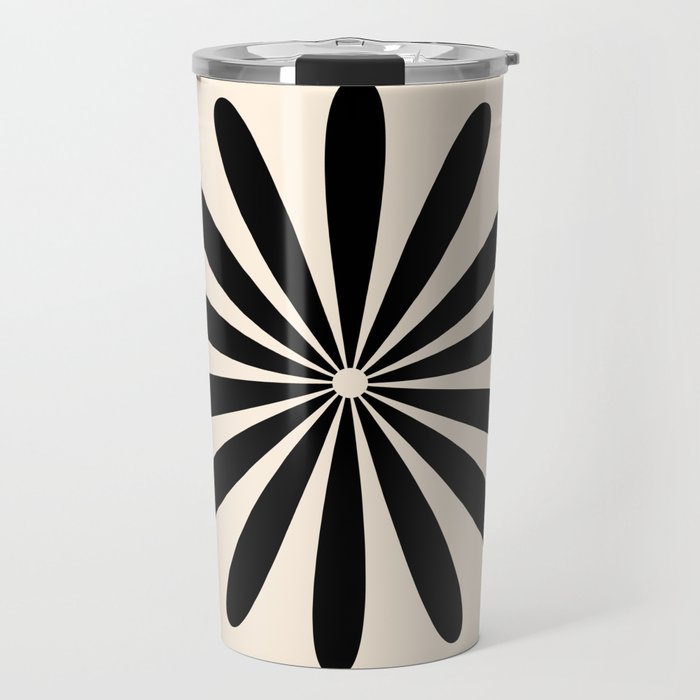 Big Daisy Retro Minimalist Black and Almond Cream Travel Mug Gallery Image 1
