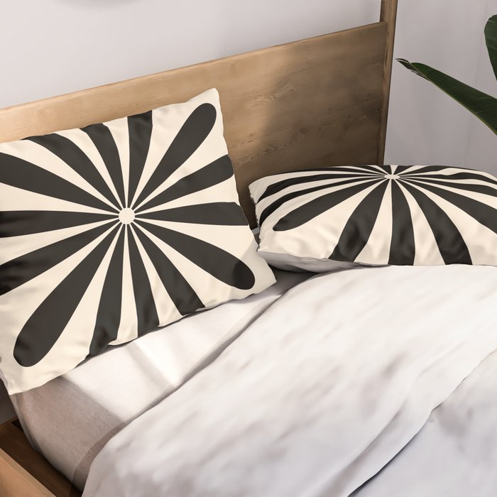 Big Daisy Retro Minimalist Black and Almond Cream Pillow Sham Gallery Image 2