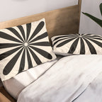 Big Daisy Retro Minimalist Black and Almond Cream Pillow Sham Gallery Image 2