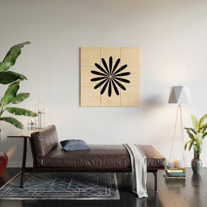 Big Daisy Retro Minimalist Black and Almond Cream Wood Wall Art Gallery Image 2